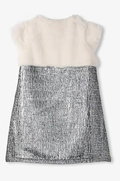 Hatley Silver Metallic | Faux Fur Jacquard Dress