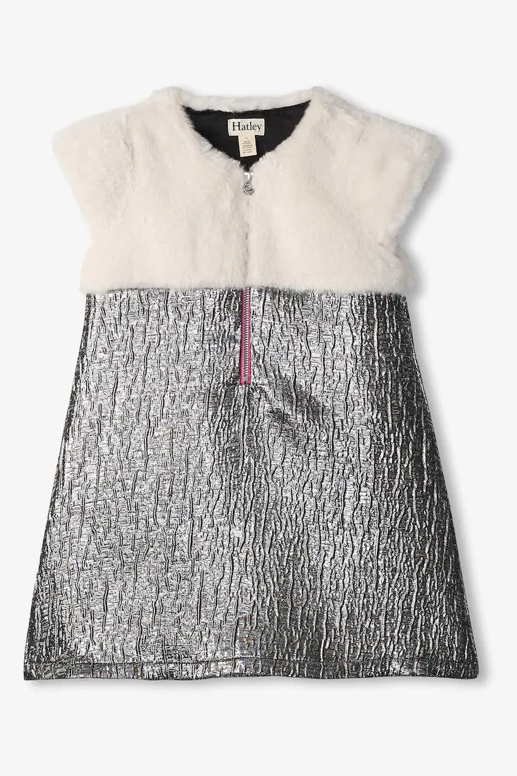 Hatley Silver Metallic | Faux Fur Jacquard Dress