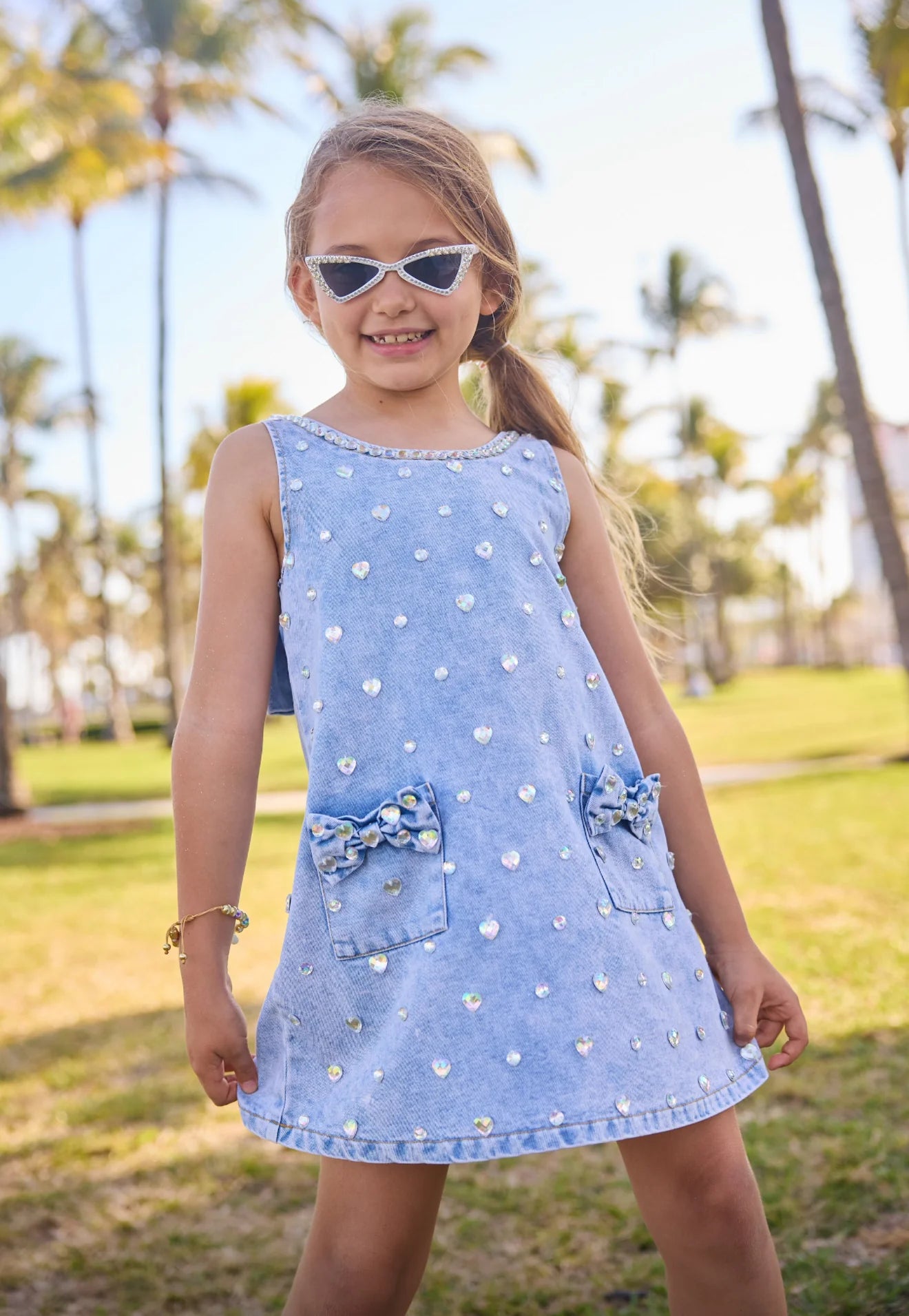 Lola + The Boys Crystal Heart | Denim Bow Dress