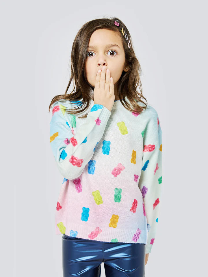 Baby Sara Blue Multi | Gummy Bear Print Sweater