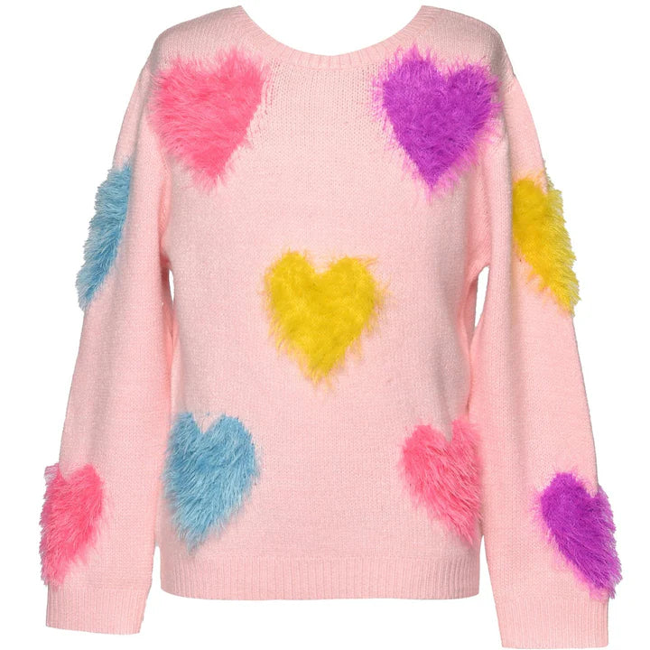 Baby Sara Pink Multi | Fuzzy Heart Sweater Top