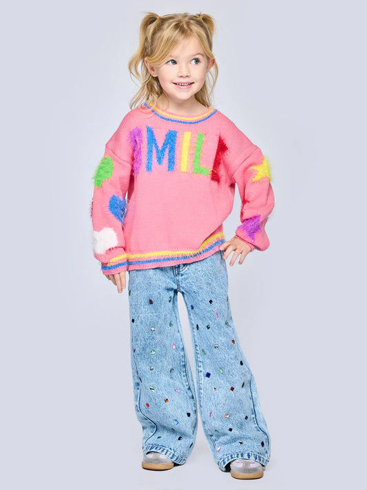 Baby Sara Pink Multi | Smile Fuzzy Sweater