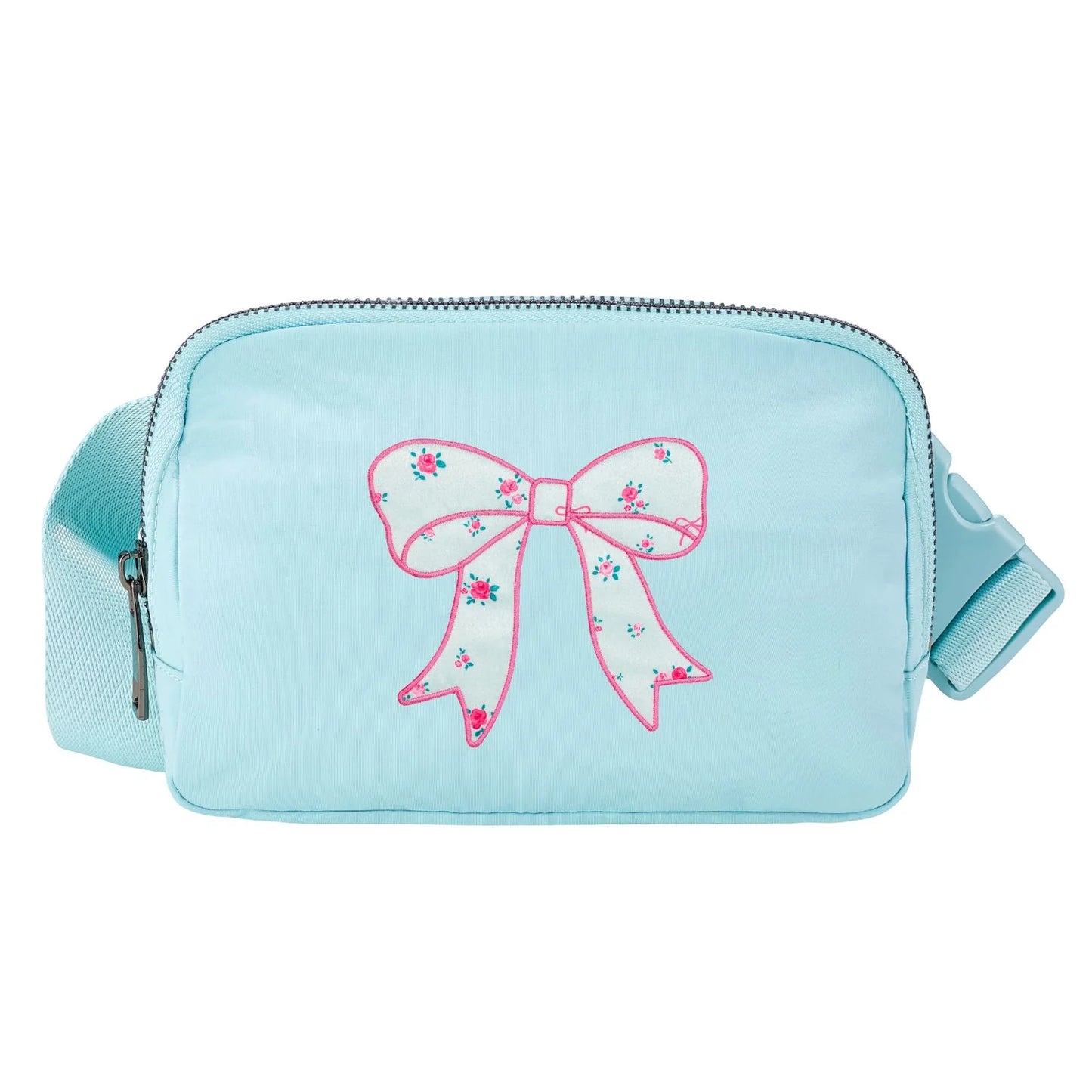Sweet Wink Sky Blue | Floral Bow Patch Belt Bag