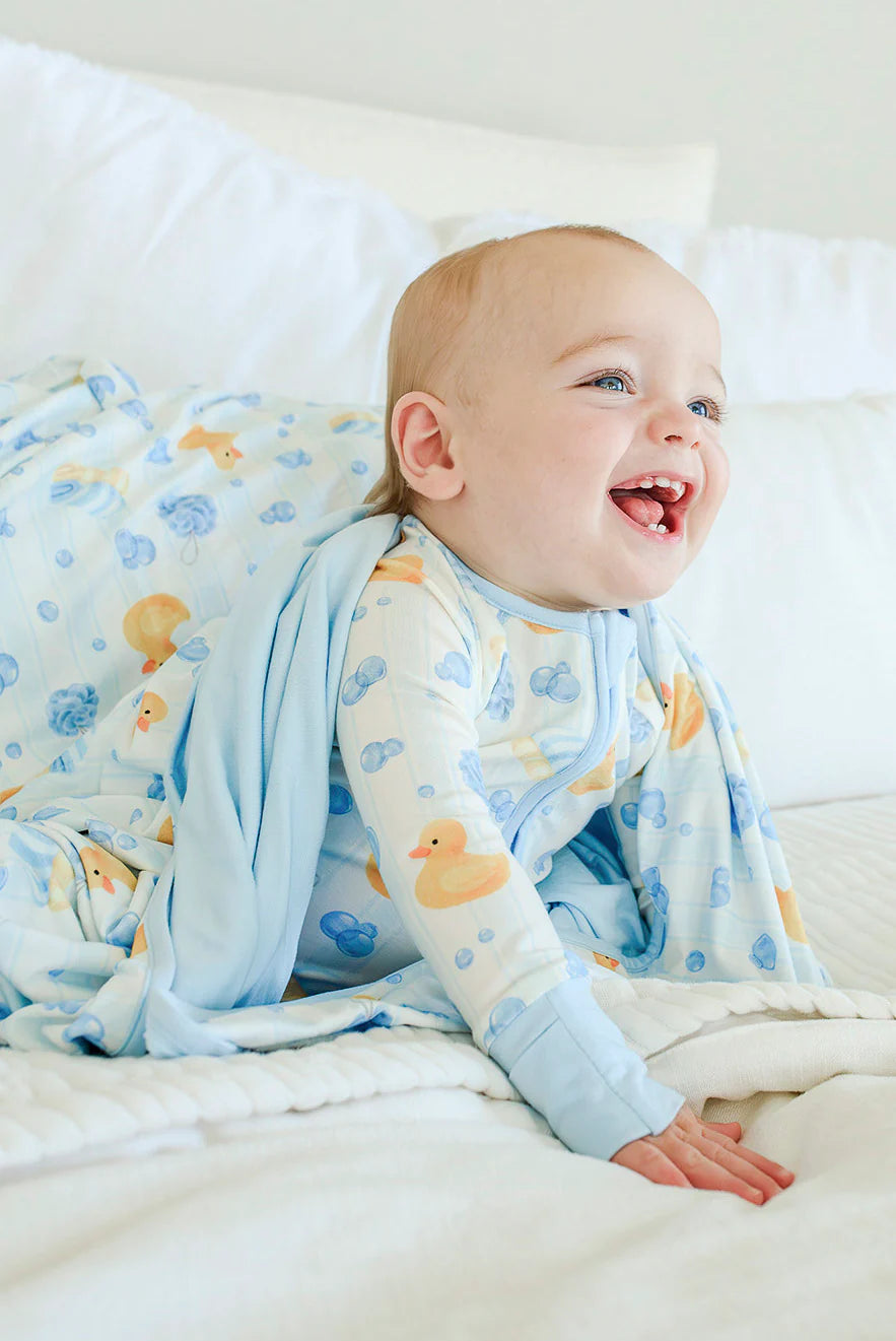 Caden Lane Blue | Bubble Duckies Convertible Bamboo Zip Romper