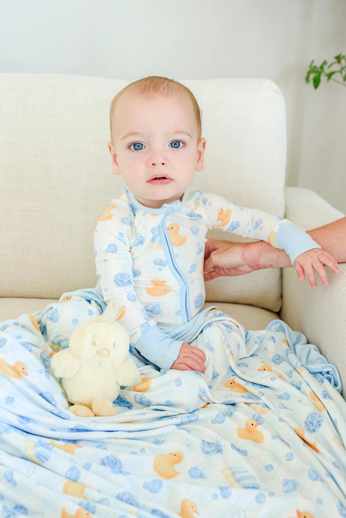 Caden Lane Blue | Bubble Duckies Convertible Bamboo Zip Romper