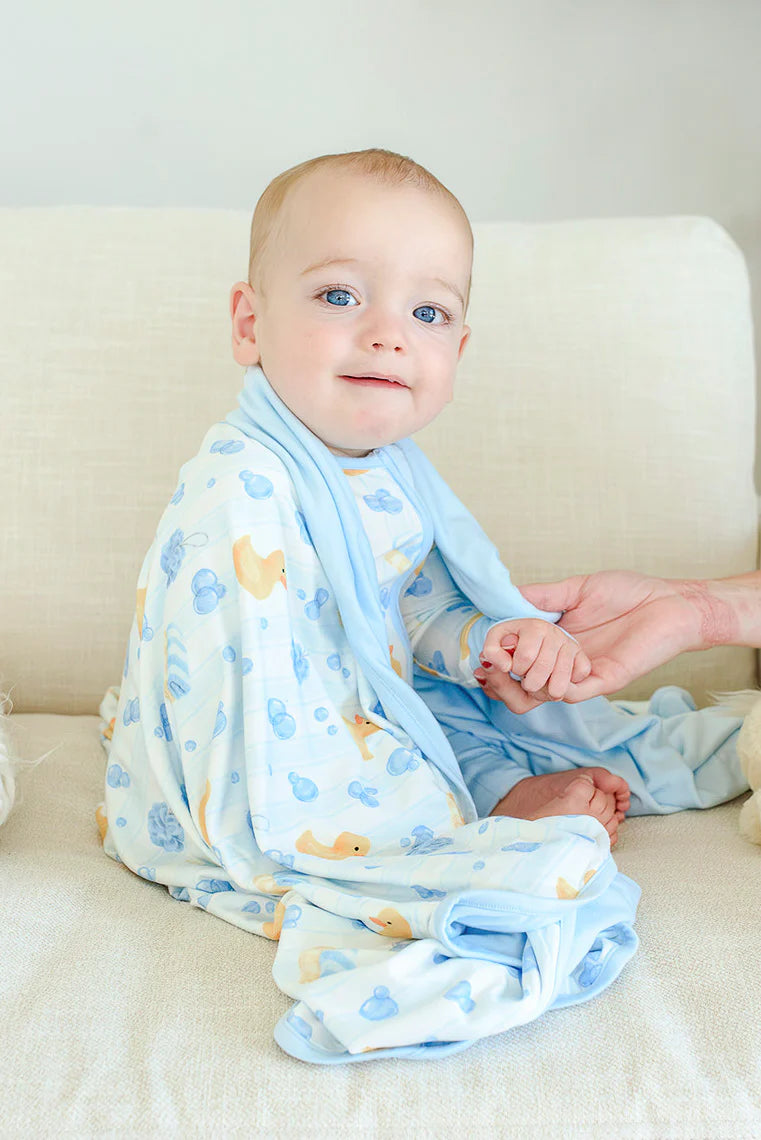 Caden Lane Blue | Bubble Duckies Convertible Bamboo Zip Romper