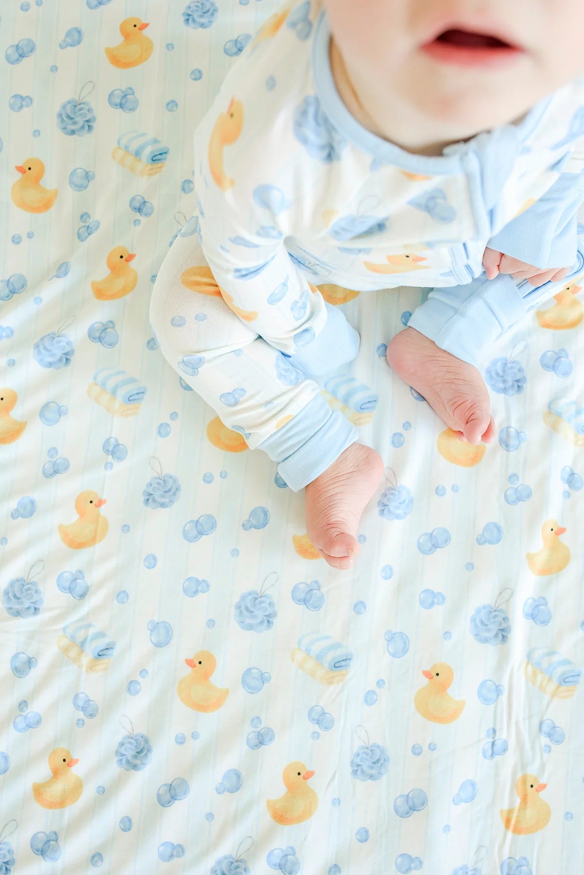 Caden Lane Blue | Bubble Duckies Convertible Bamboo Zip Romper