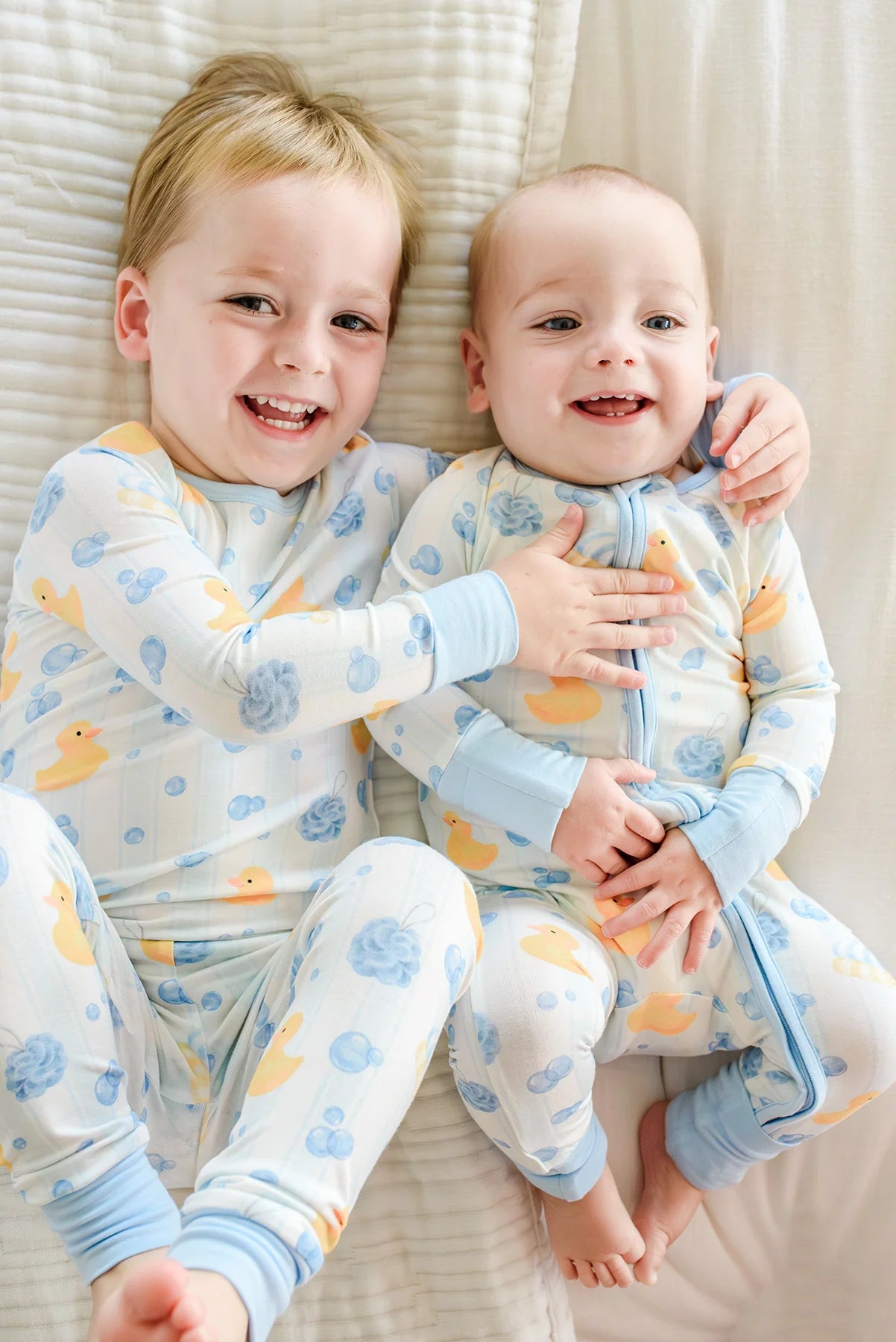 Caden Lane Blue | Bubble Duckies Convertible Bamboo Zip Romper