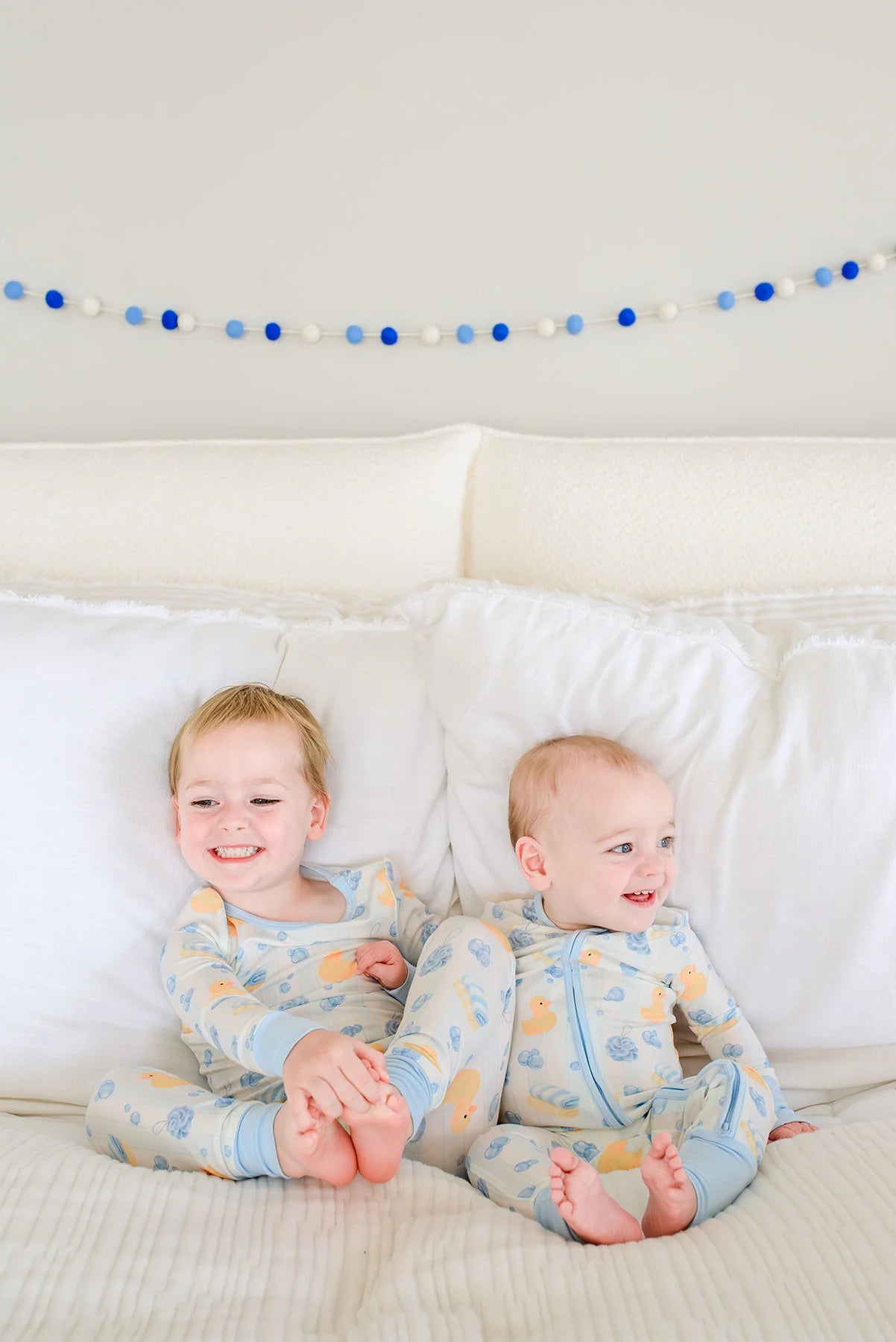 Caden Lane Blue | Bubble Duckies Convertible Bamboo Zip Romper