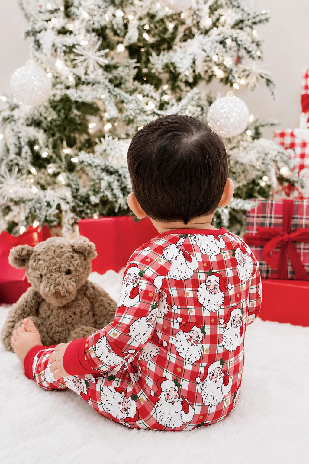 Caden Lane Red | Cozy Claus Christmas Bamboo Convertible Zipper Romper