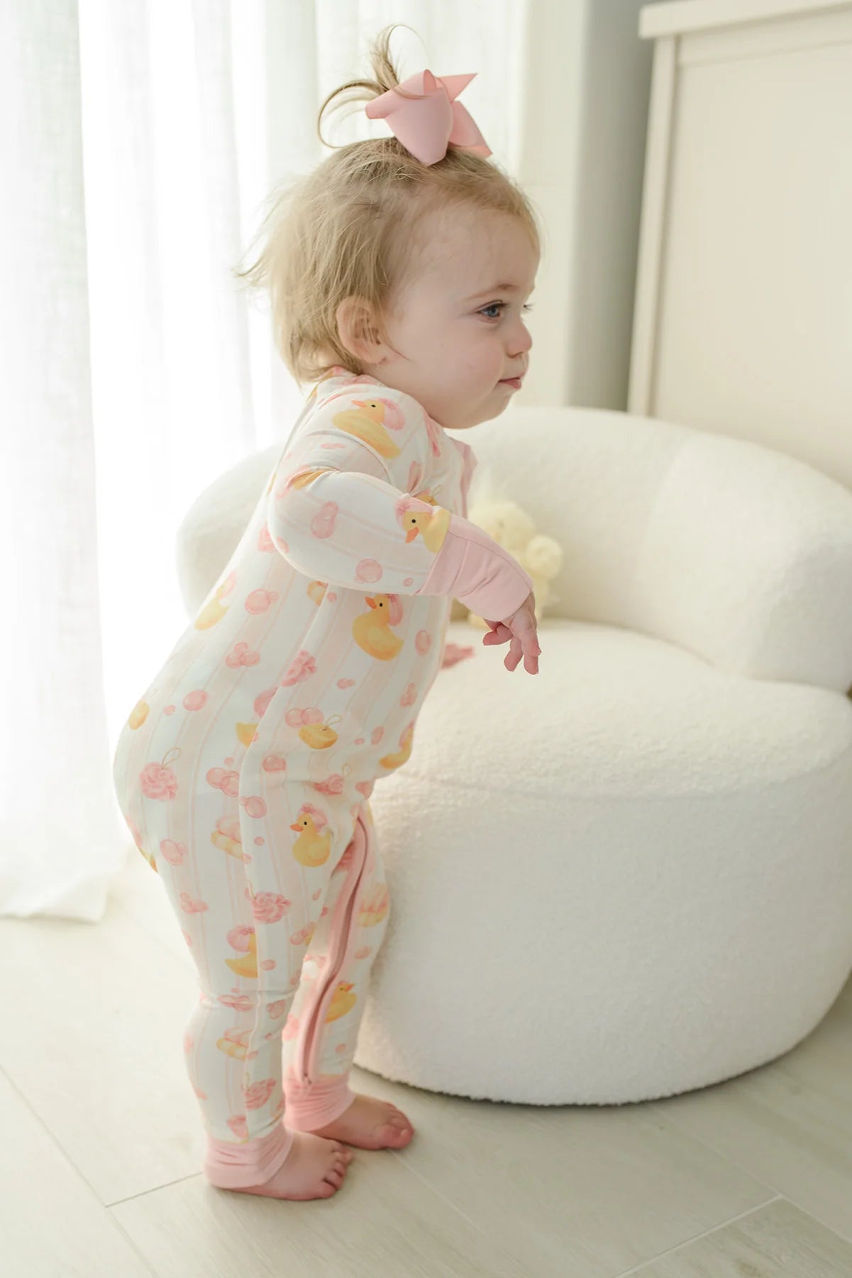 Caden Lane Pink | Bubble Duckies Convertible Bamboo Zip Romper