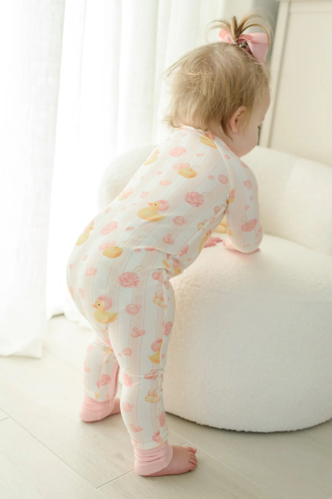 Caden Lane Pink | Bubble Duckies Convertible Bamboo Zip Romper