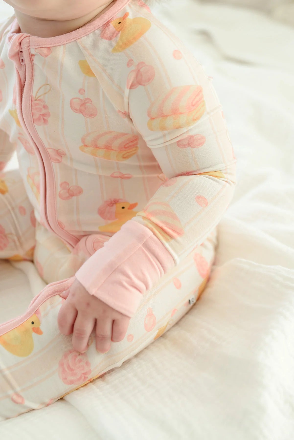Caden Lane Pink | Bubble Duckies Convertible Bamboo Zip Romper