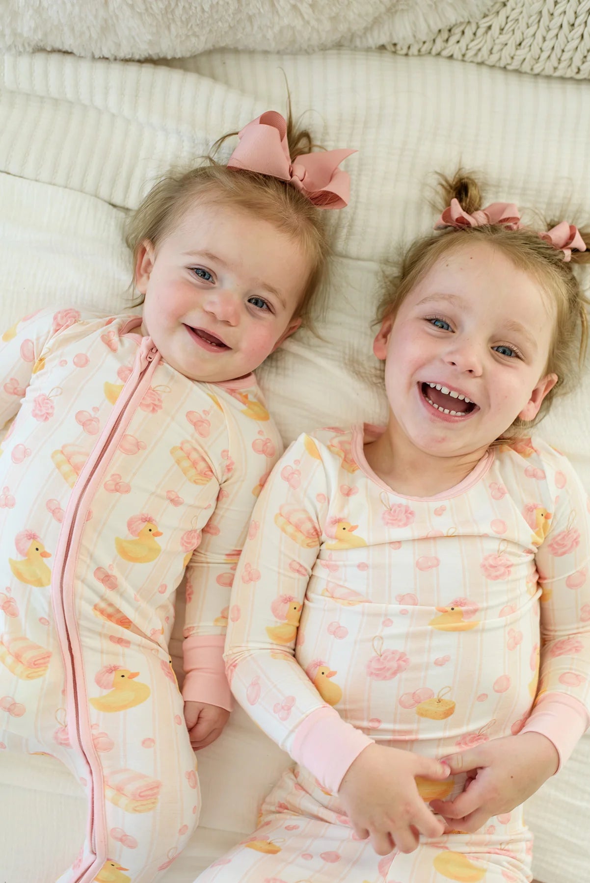 Caden Lane Pink | Bubble Duckies Convertible Bamboo Zip Romper