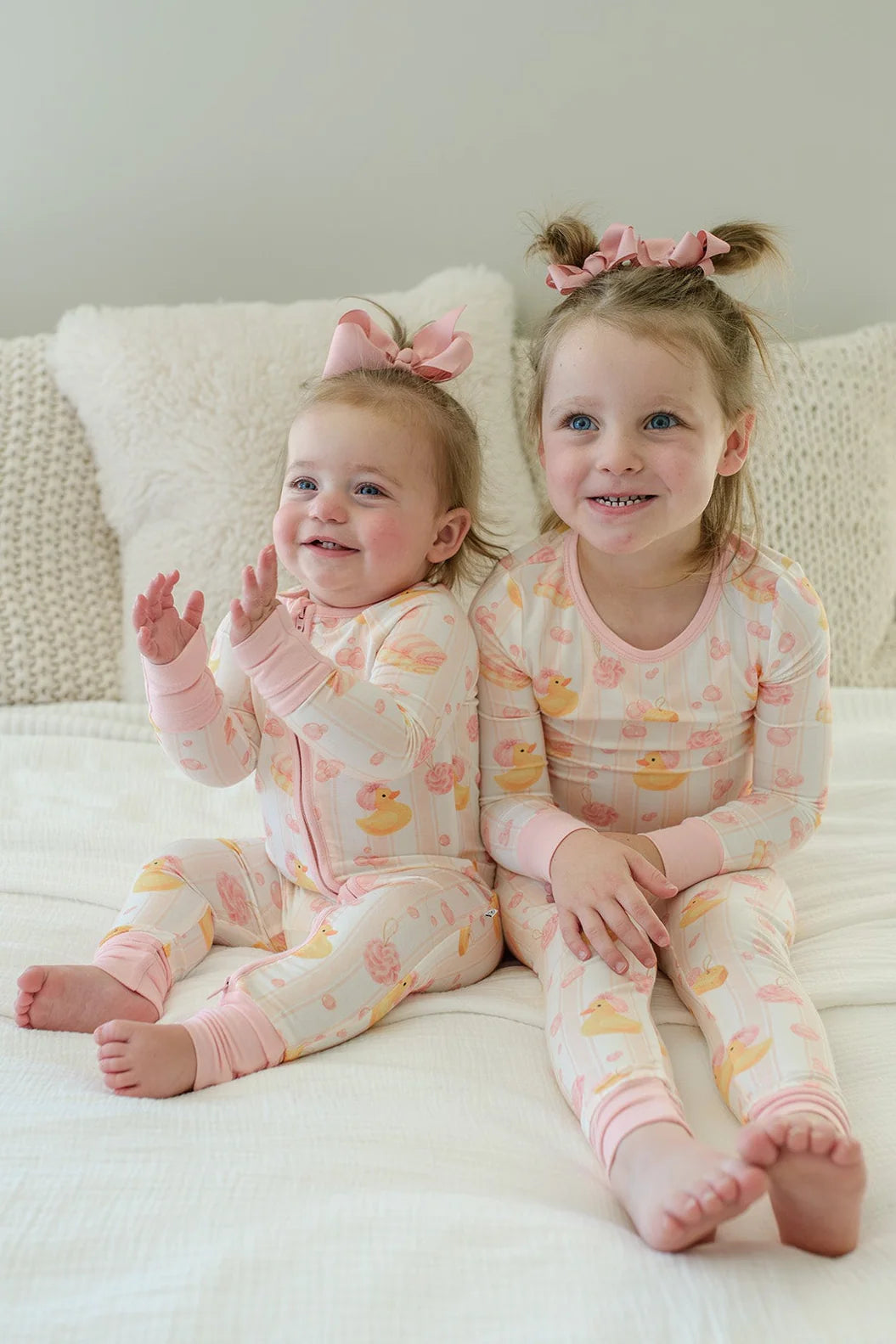 Caden Lane Pink | Bubble Duckies Convertible Bamboo Zip Romper