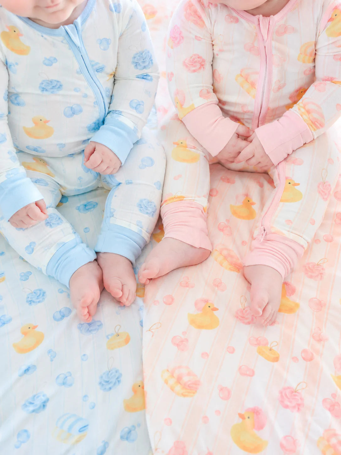 Caden Lane Blue | Bubble Duckies Convertible Bamboo Zip Romper