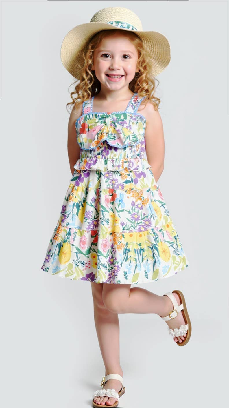 Hannah Banana Ivory Multi | Floral Print Dress with Front Bow Detail