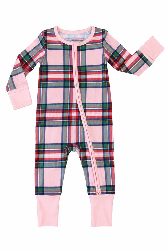 Hollis Baker Pink | Christmas Plaid Zipper Romper