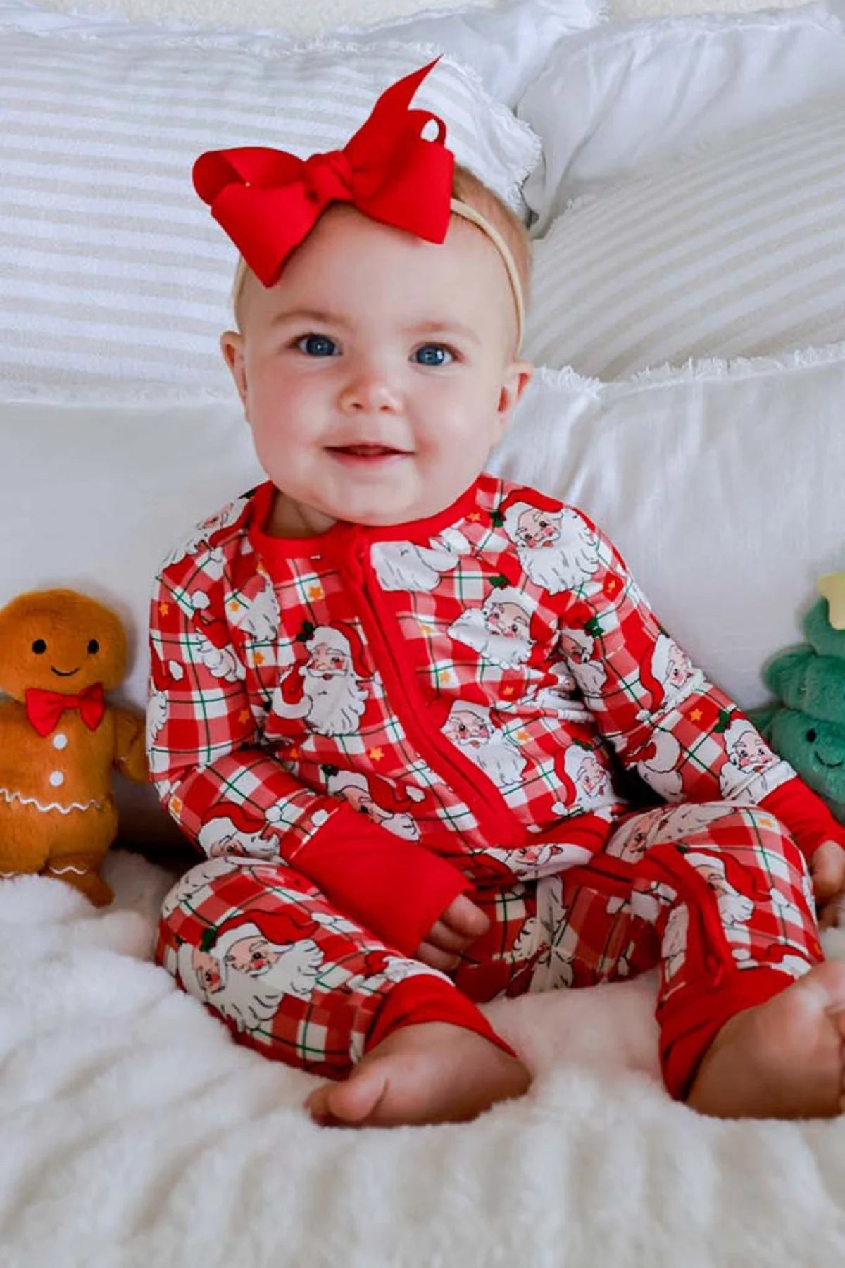 Caden Lane Red | Cozy Claus Christmas Bamboo Convertible Zipper Romper