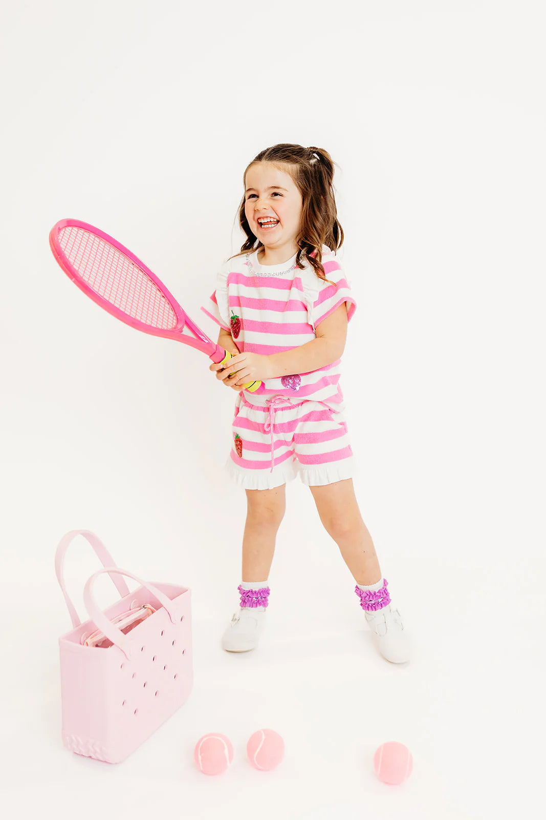 Three Wildflower Designs Pink | Stripe Terry Cloth Strawberry Set