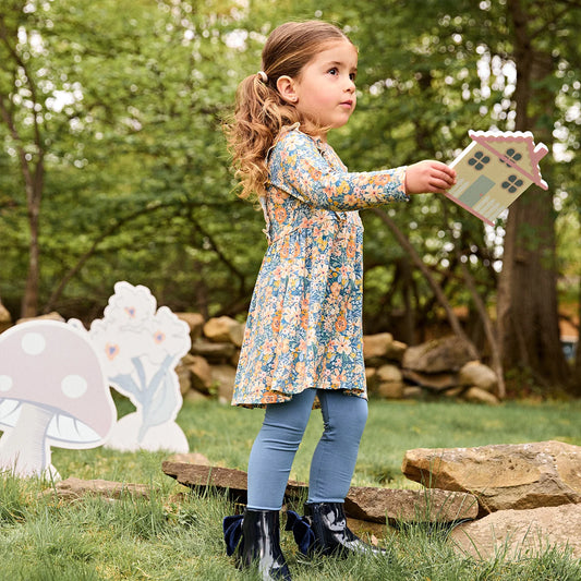 Magnetic Me Flora | Modal Ruffle Long Sleeve Dress with Legging Set