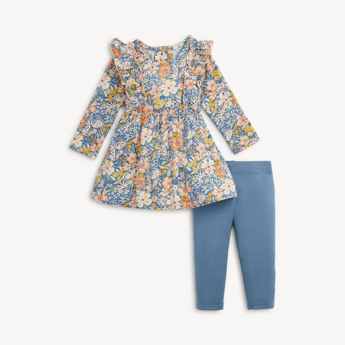 Magnetic Me Flora | Modal Ruffle Long Sleeve Dress with Legging Set