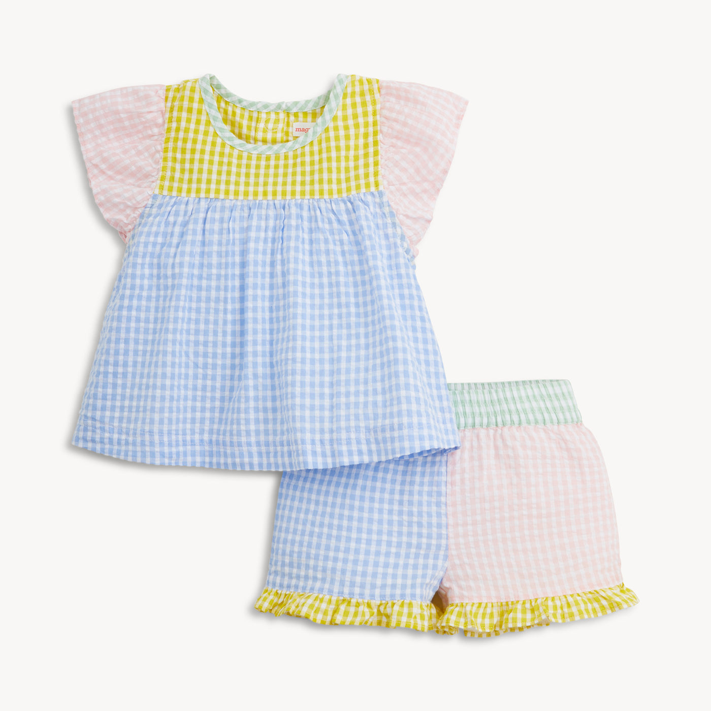 Magnetic Me Multi Gingham | Woven Flutter Sleeve & Short Set