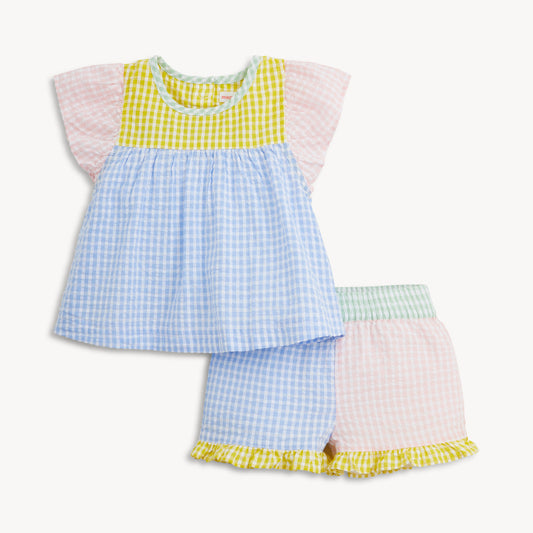 Magnetic Me Multi Gingham | Woven Flutter Sleeve & Short Set