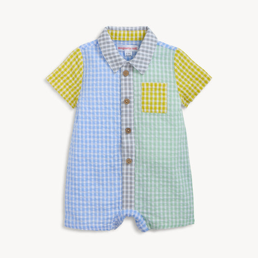 Magnetic Me Multi Gingham | Woven Collar Short Romper