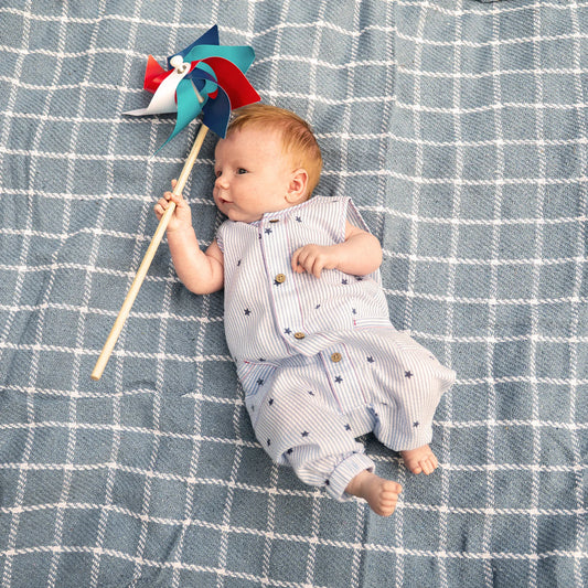 Magnetic Me Seersucker Stripe Stars | Sleeveless Pant Romper