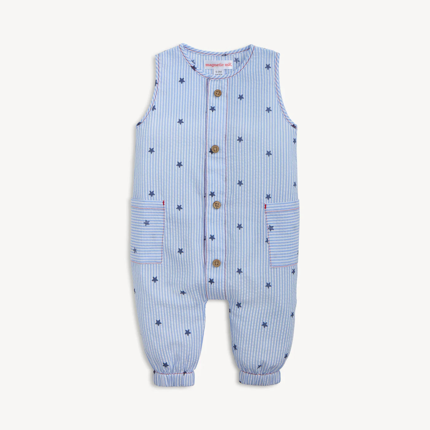 Magnetic Me Seersucker Stripe Stars | Sleeveless Pant Romper