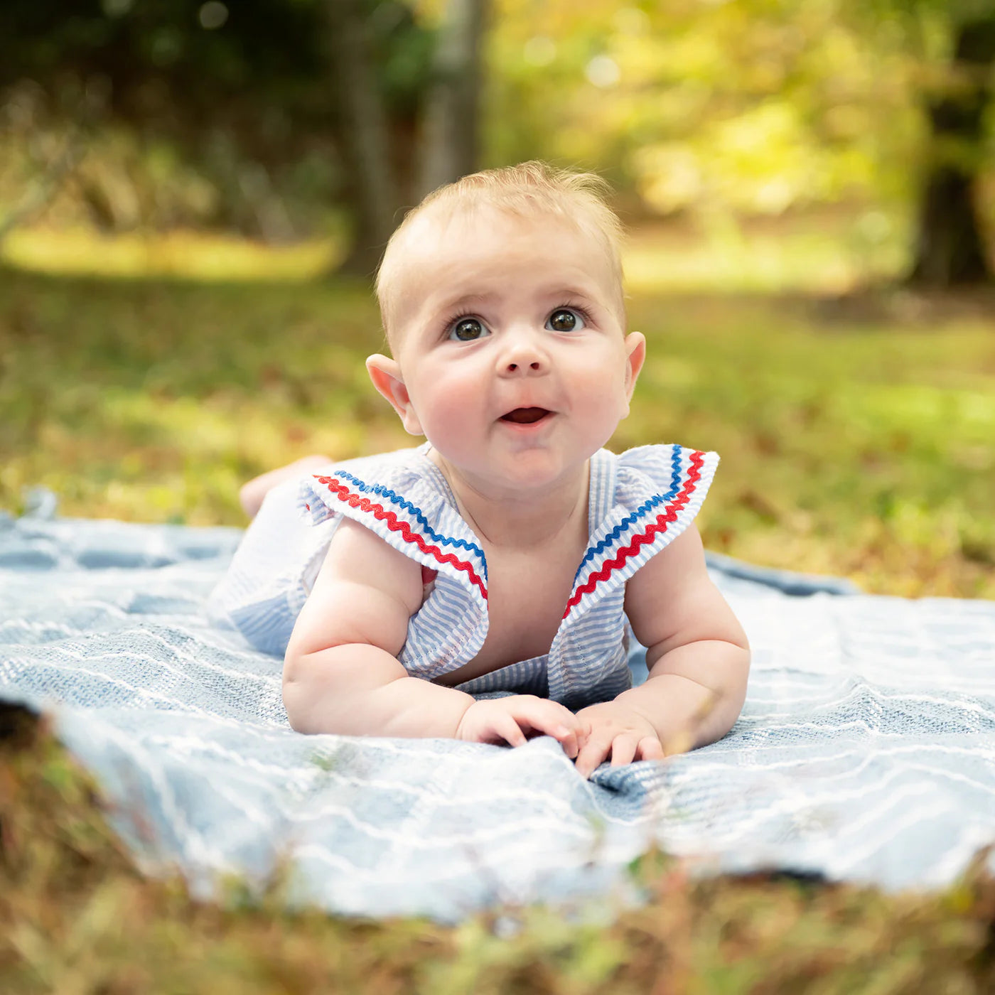 Magnetic Me Seersucker Stripe | Flutter Sleeve Romper