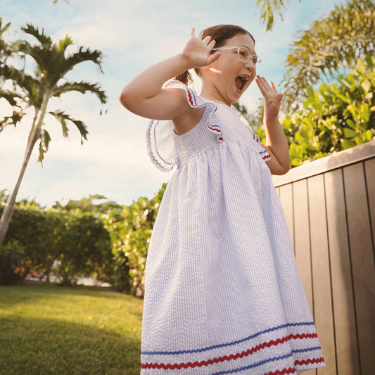 Magnetic Me Seersucker Stripe | Flutter Sleeve Dress
