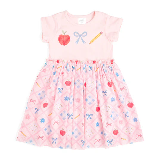 Sweet Wink Pale Pink | Back to School Trellis Short Sleeve Tutu Dress