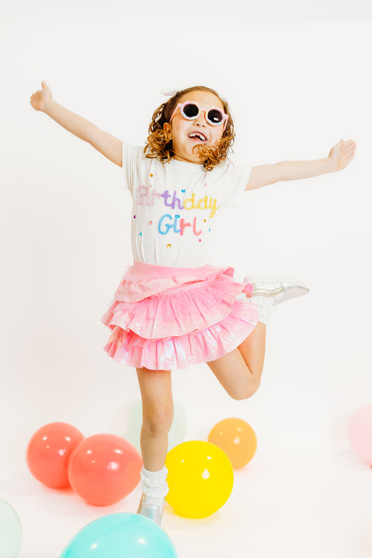 Three Wildflower Designs White | Birthday Girl T-Shirt