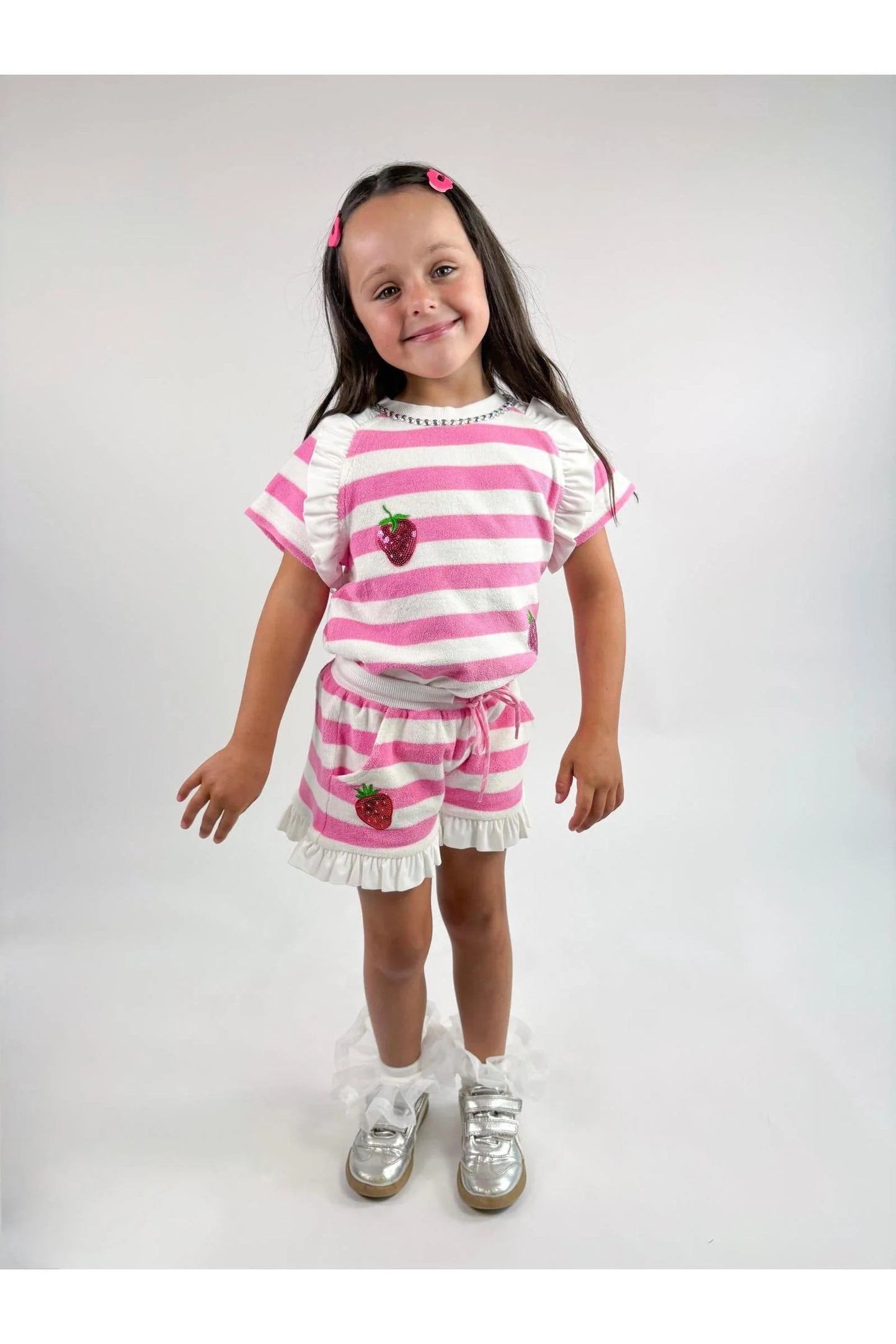 Three Wildflower Designs Pink | Stripe Terry Cloth Strawberry Set