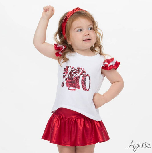 Azarhia Crimson | Shimmer Ruffle Sleeve Sequin Cheer Game Day Shirt