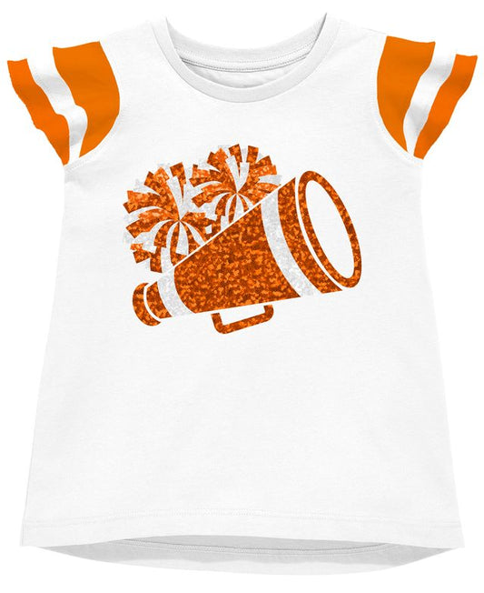 Azarhia Orange | Shimmer Ruffle Sleeve Sequin Cheer Game Day Shirt