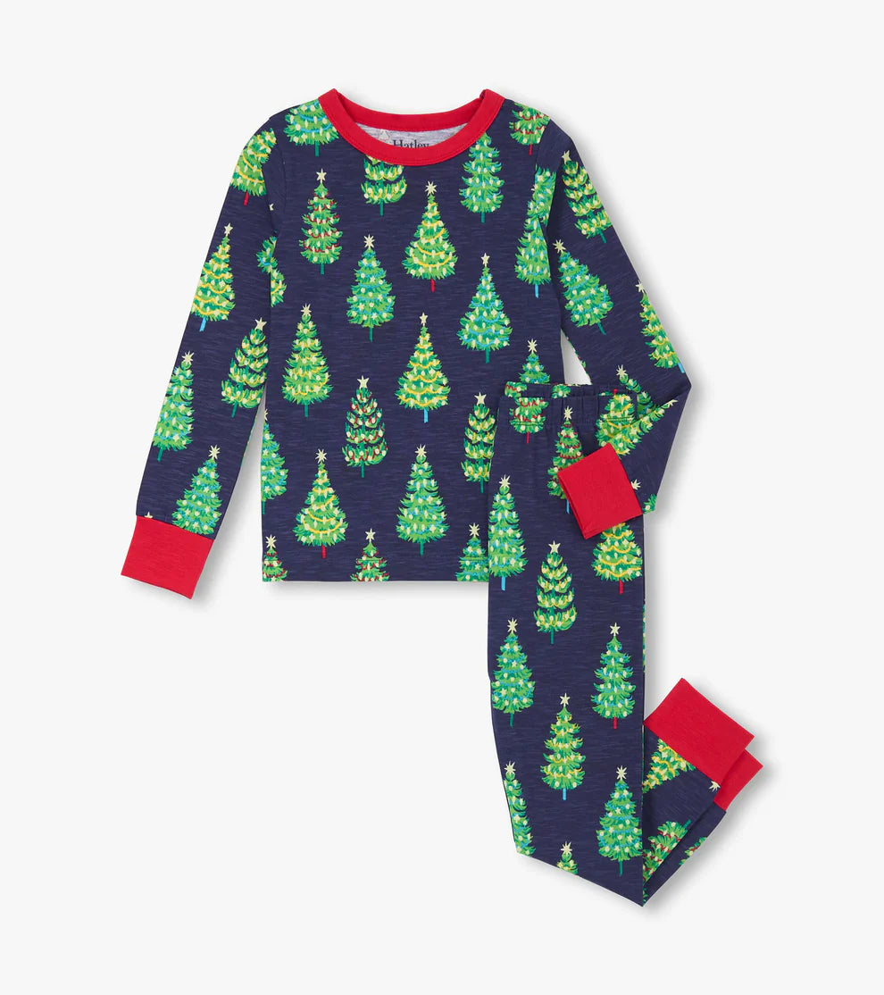 Hatley Navy | Bottle Brush Trees Stretch Cotton PJ Set