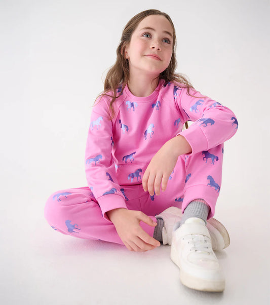 Hatley Shimmer | Horses Raw Edge Pullover Sweater