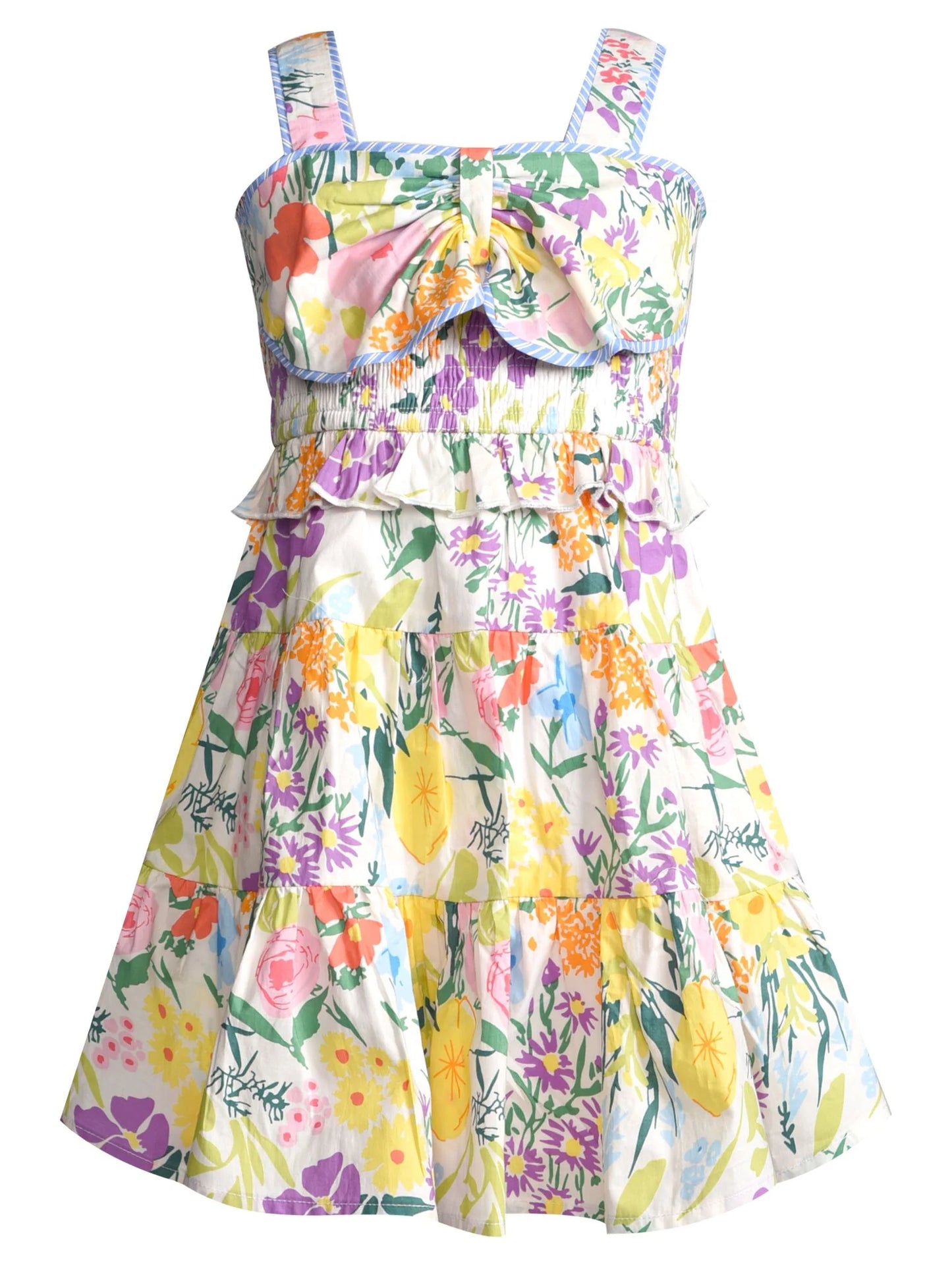 Hannah Banana Ivory Multi | Floral Print Dress with Front Bow Detail