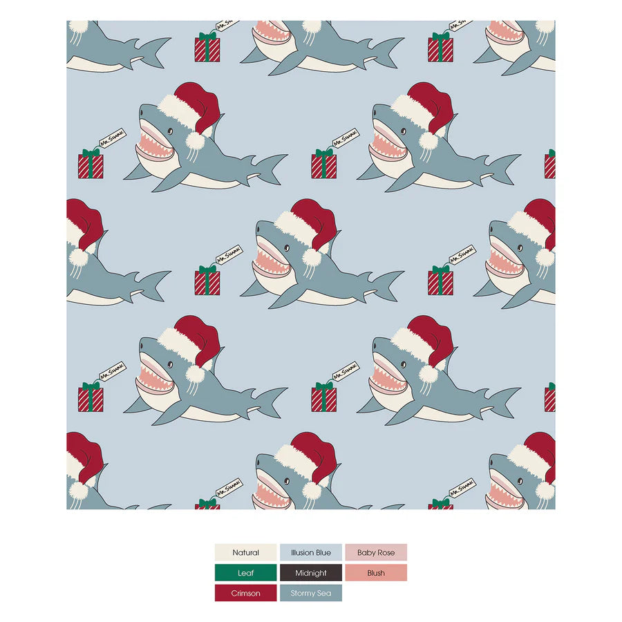 Kickee Illusion Blue Holiday Sharks | Print Footie With 2 Way Zipper