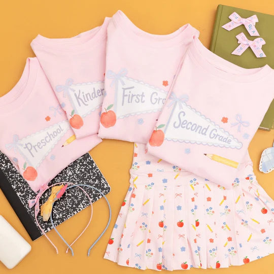 Sweet Wink Ballet Pink | First Grade Pennant Short Sleeve T-Shirt