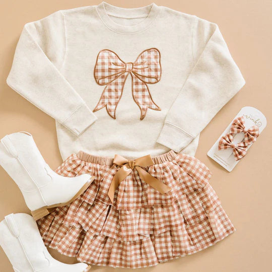 Sweet Wink Natural | Gingham Bow Patch Sweatshirt