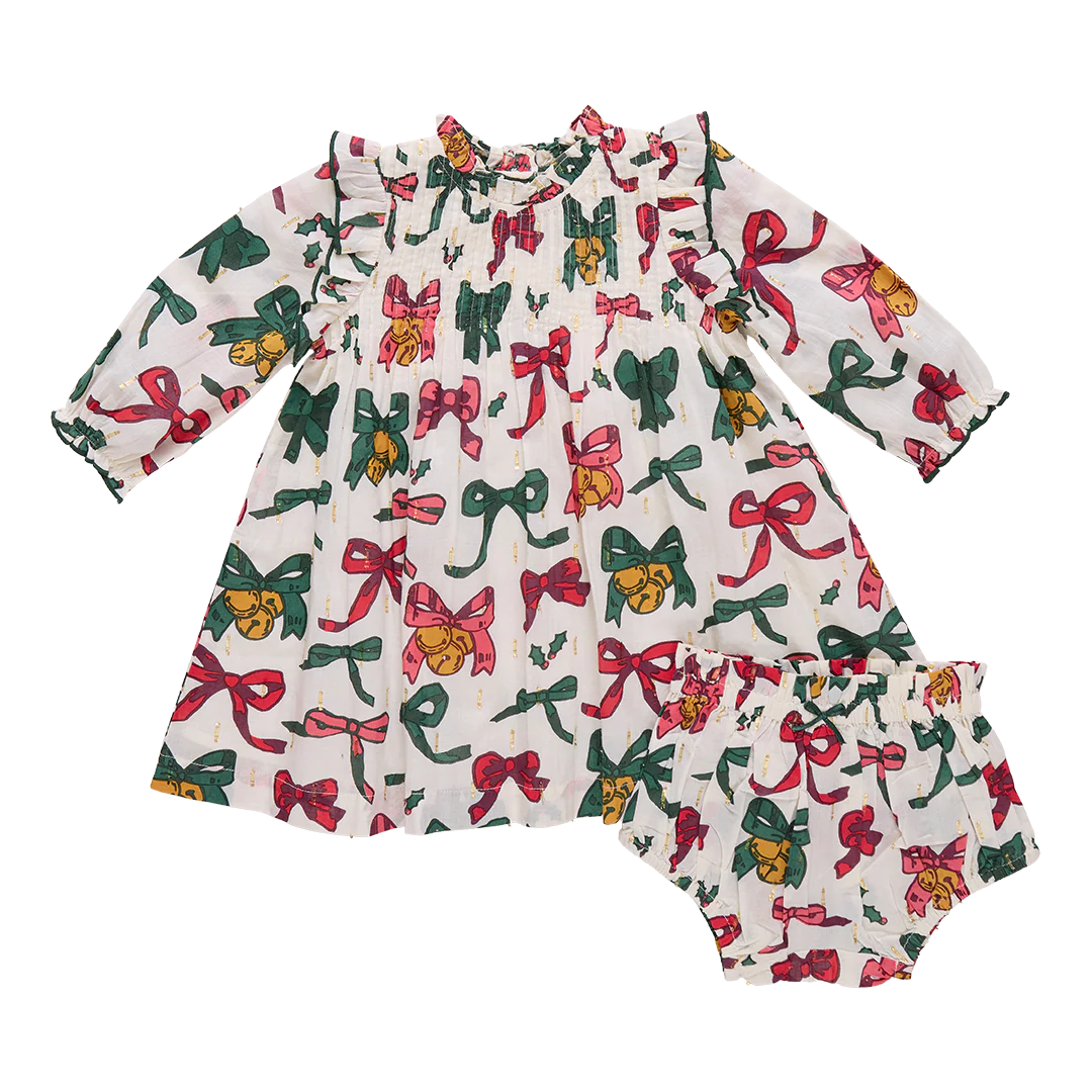 Pink Chicken Christmas Bows and Bells | Jaipur Dress Set