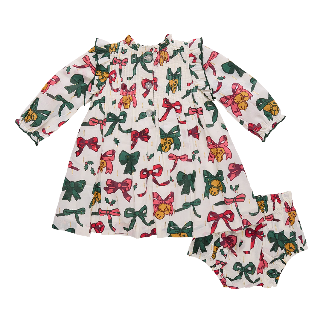 Pink Chicken Christmas Bows and Bells | Jaipur Dress Set