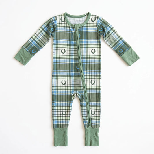 Hollis Baker Blue Horseshoe Plaid | Zipper Romper