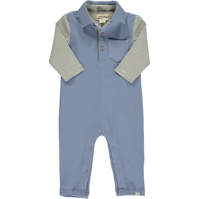 Me & Henry Cream Blue | Arlington Cosy Polo Romper