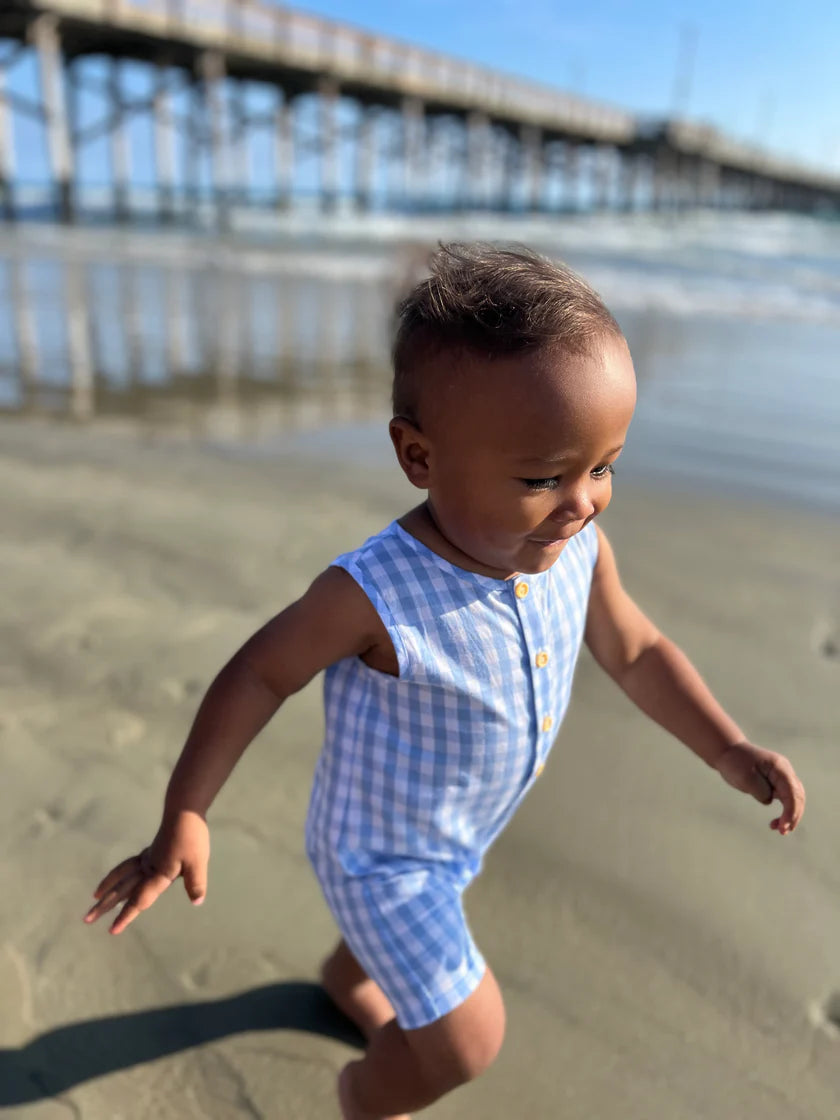 Me & Henry Blue & White Plaid | Cabin Playsuit