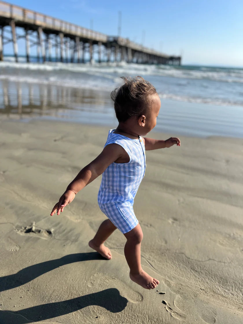 Me & Henry Blue & White Plaid | Cabin Playsuit